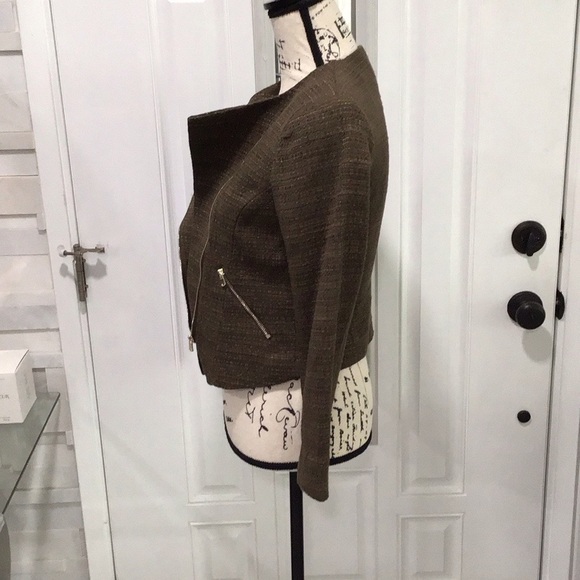 🆕H&M Olive Tweed Zip Front Top Blazer Long Sleeves Size S P2P 17” - Picture 2 of 12